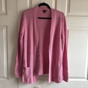 Talbots Linen Pointelle Open Front Pink Cardigan L Lagenlook Boho Bloomcore Soft